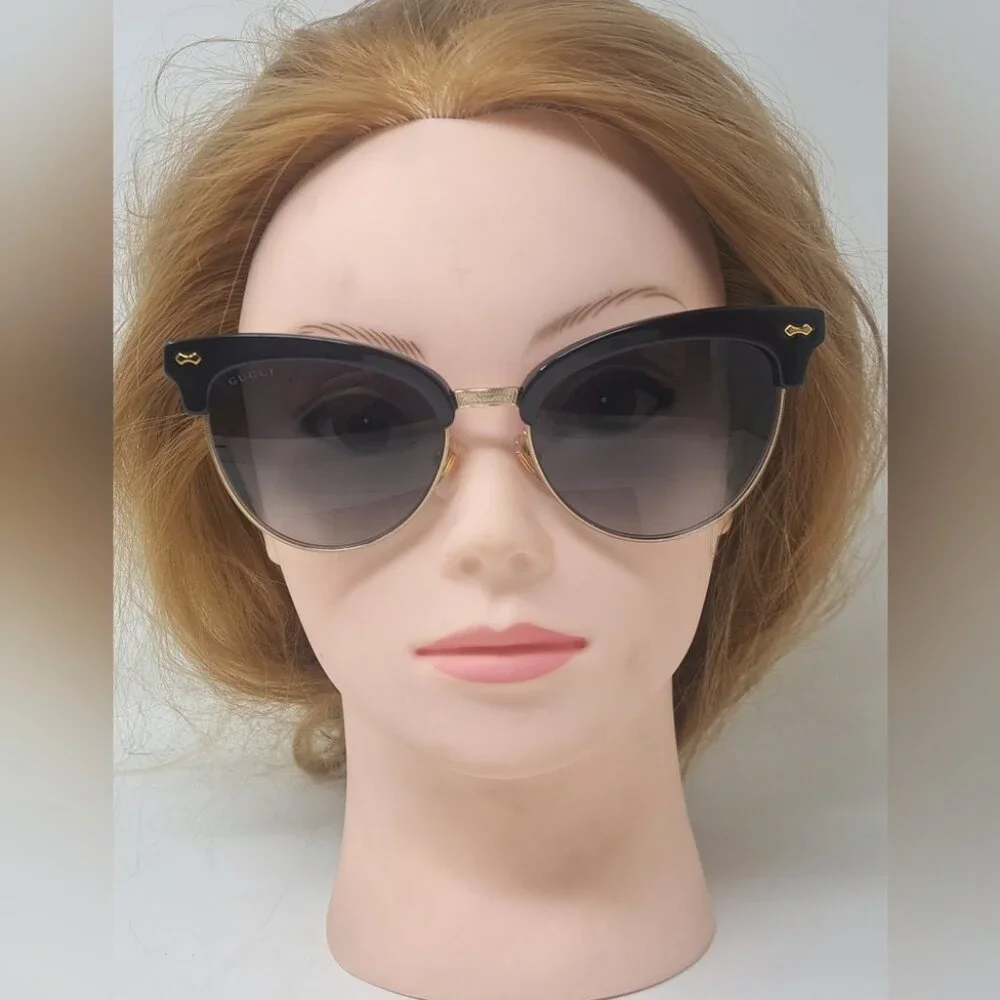 Gucci Womens Damascato Cat Eye Sunglasses Black Gold Half Rim GG4283/S 55-18-140